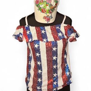 Patriotic Sequin Off-Shoulder Blouse